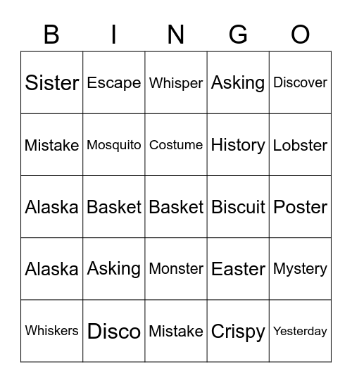 consonant cluster with s Bingo Card
