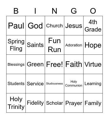Catholic School's Week Bingo Card