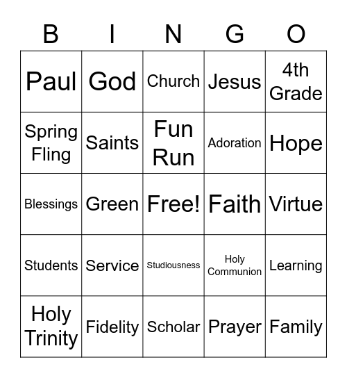 Catholic School's Week Bingo Card