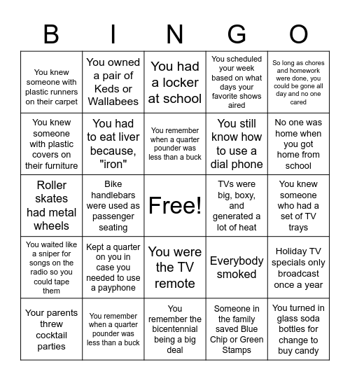 Real Gen-X Bingo Card