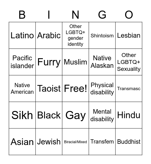 Minority bing Bingo Card