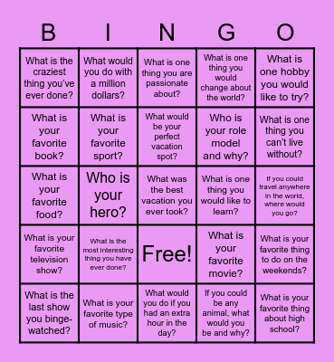 A.N. Myer Ice Breaker Bingo Card