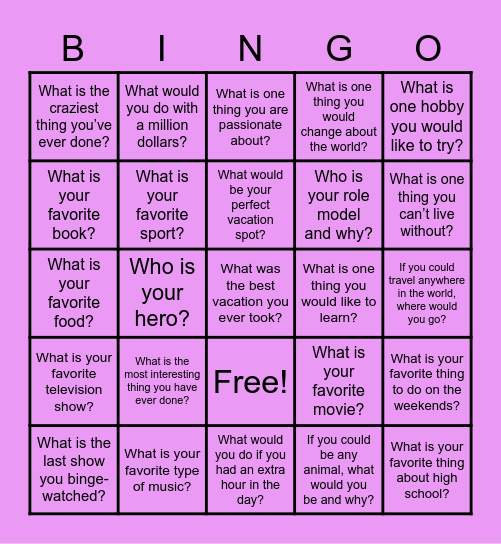 A.N. Myer Ice Breaker Bingo Card