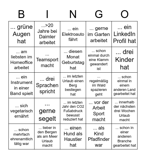 Finde eine Person die ... Bingo Card