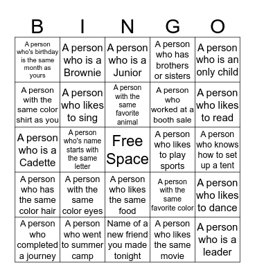 Game Night Ice Breaker Bingo Card