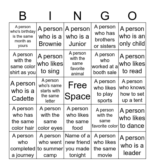 Game Night Ice Breaker Bingo Card