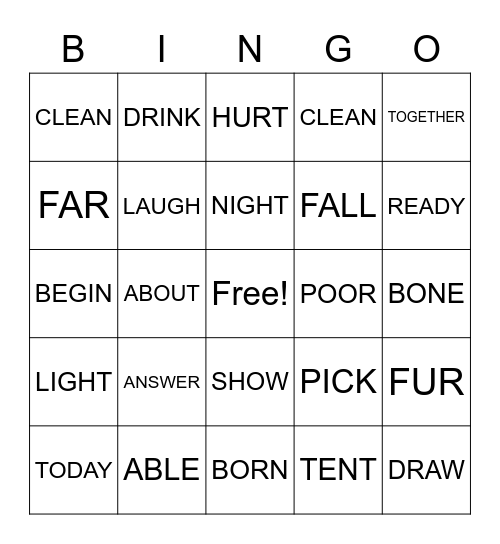 Untitled Bingo Card