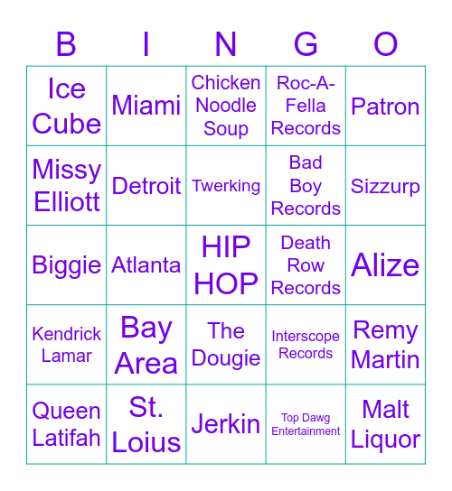 HIP HOP 4 LYFE Bingo Card