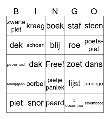 Sint bingo Card