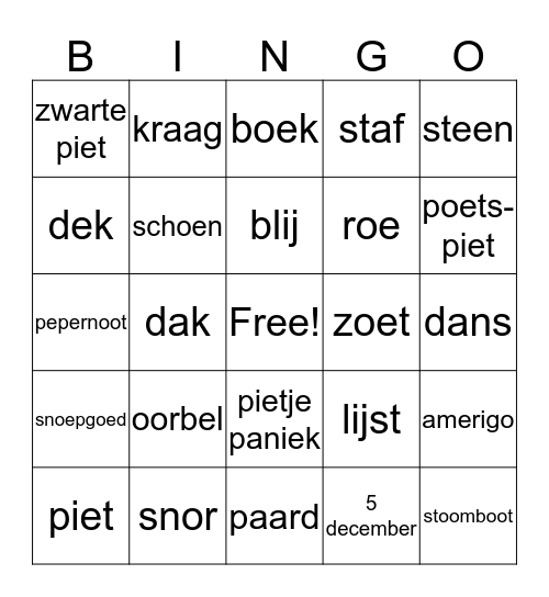 Sint bingo Card