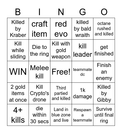 Apex Bingo Card