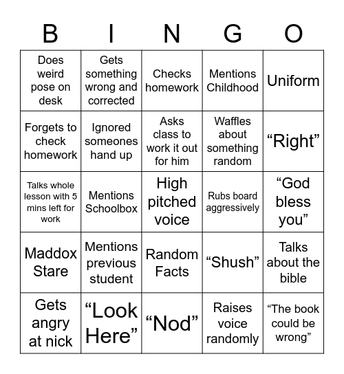 Untitled Bingo Card
