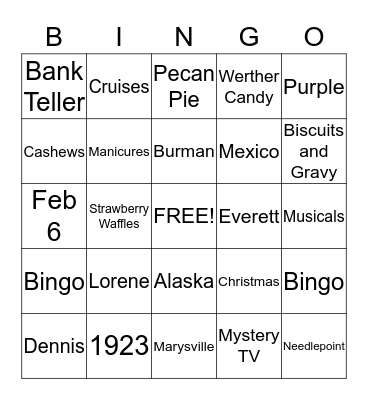 Things About Lorene Bingo Card