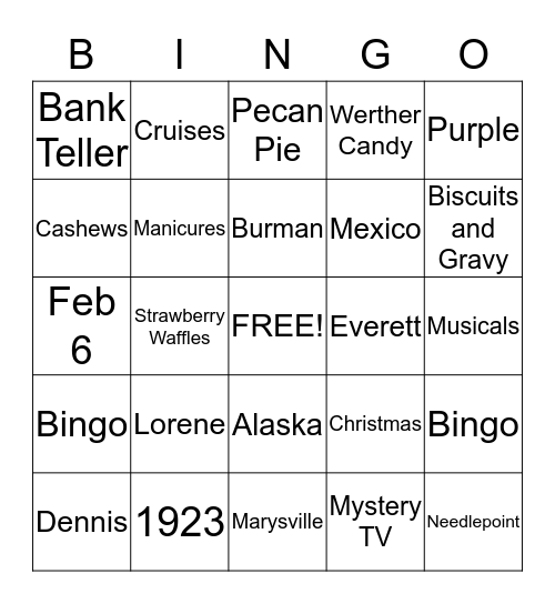 Things About Lorene Bingo Card