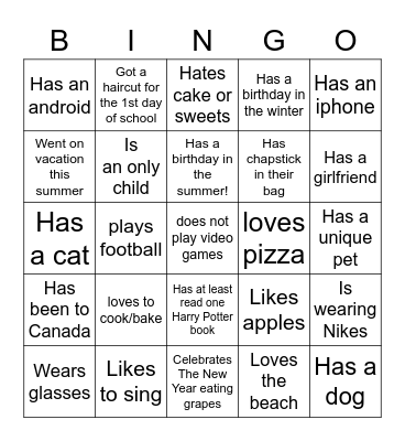 Ice-Ice Breaker! Bingo Card