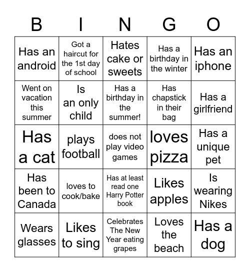 Ice-Ice Breaker! Bingo Card