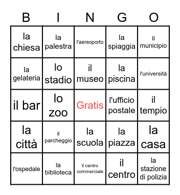 i posti/i luoghi (places) Bingo Card