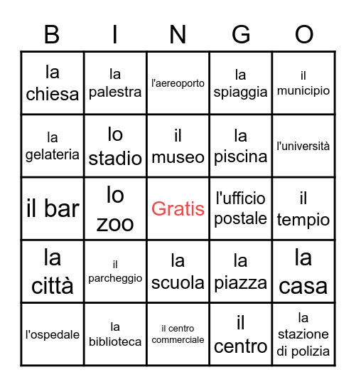 i posti/i luoghi (places) Bingo Card