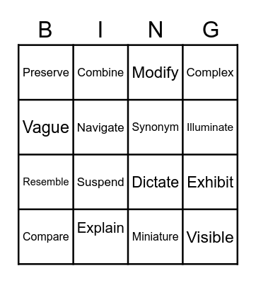 Vocabulary Bingo! Bingo Card