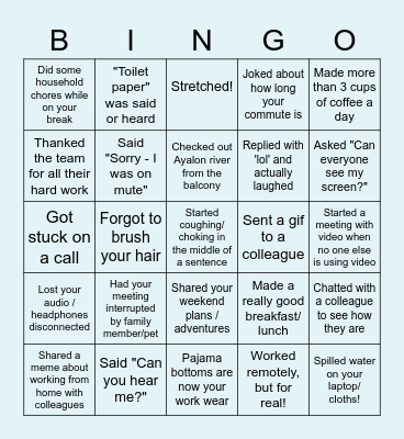 Coffee Time Bingo Card