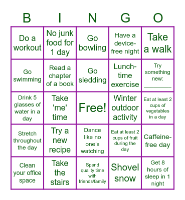 Wesway Wellness Bingo Card