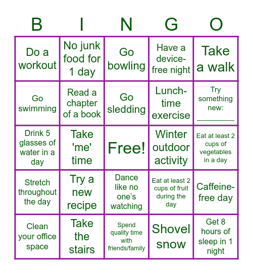 Wesway Wellness Bingo Card