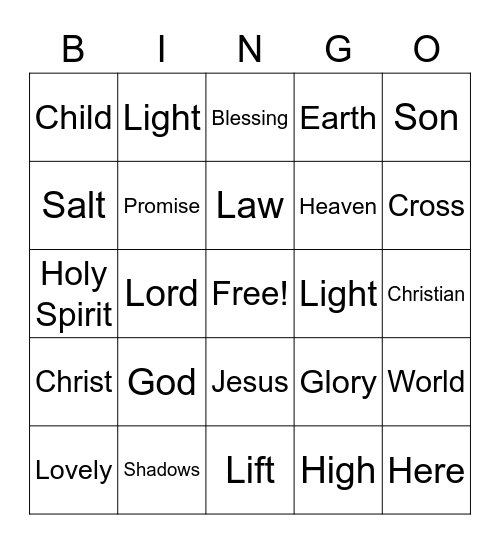 February 5 Worship Bingo (Listen for words during worship and mark them)  No prizes - just for fun Bingo Card