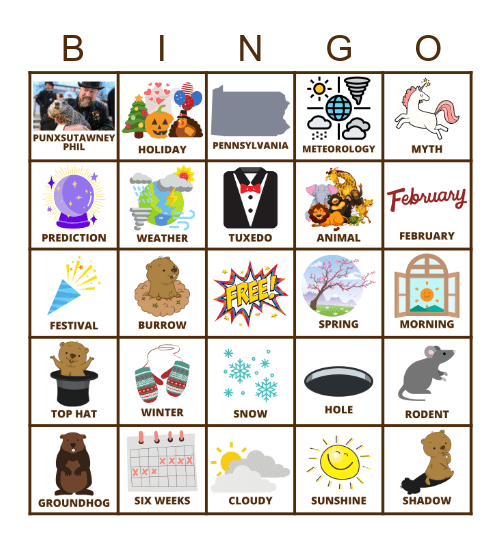 Groundhog Day Bingo Card