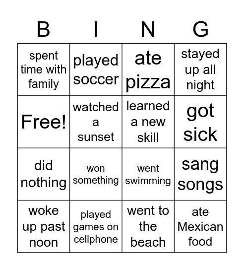 Untitled Bingo Card