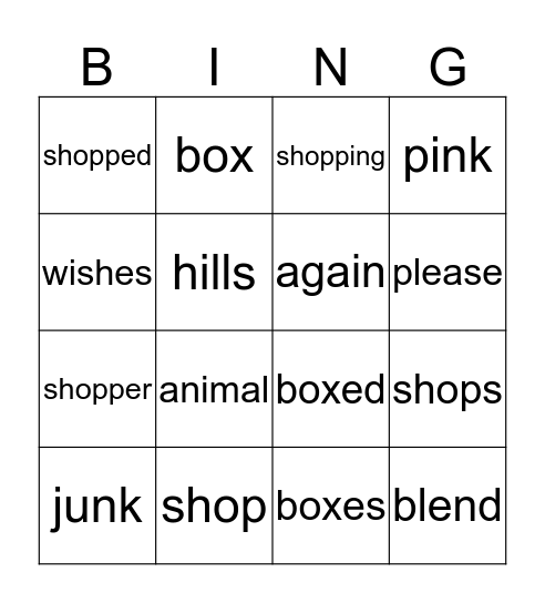 Clams Guided Reading Bingo Card