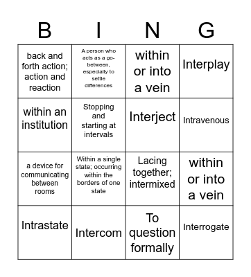 Vocabulary 1.2 Bingo Card