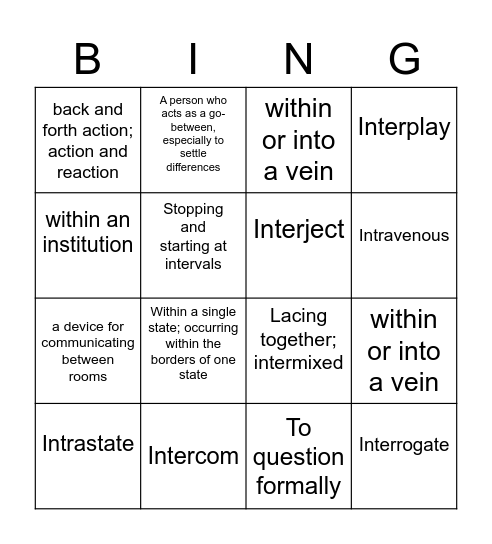 Vocabulary 1.2 Bingo Card