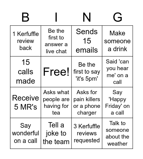 Sales Bingo Card