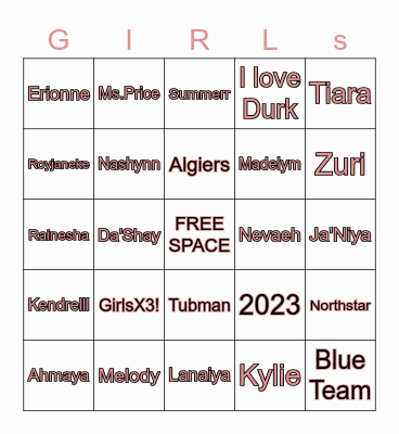 Girls Love Bingo Card