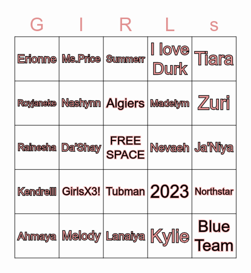 Girls Love Bingo Card