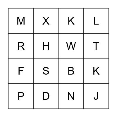 I know my Letters Bingo Card