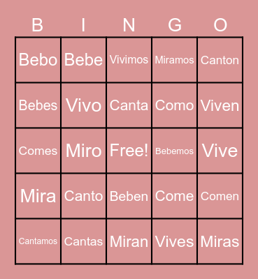 Spanish bingo Card