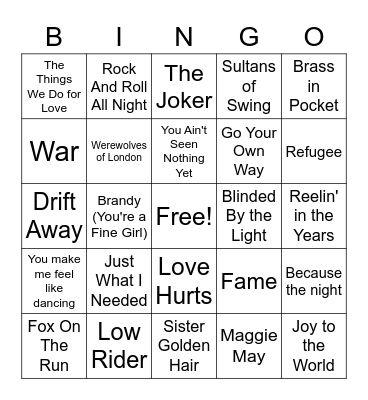 70's Bingo Card
