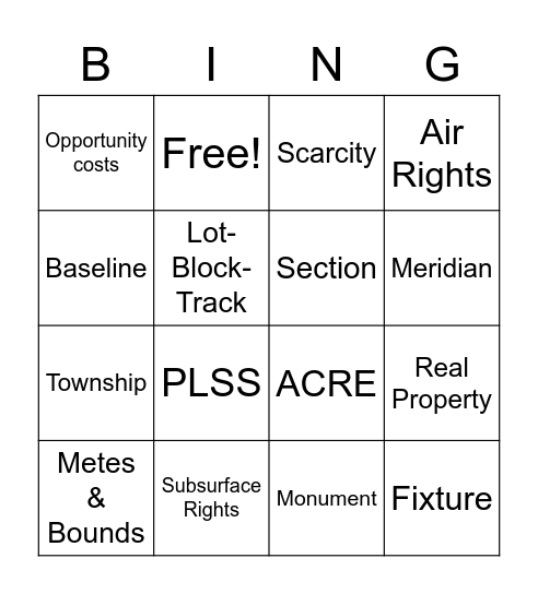 Township Bingo Card