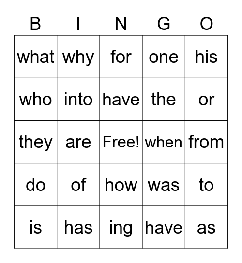 Heart Word Bingo Card