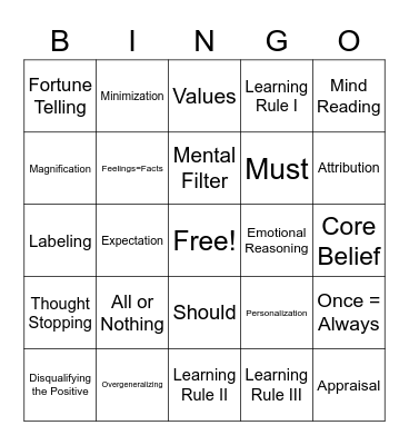 CBT & Thinking Errors Bingo Card