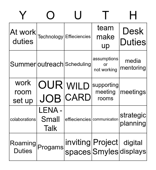 Youth Services Retreat Bingo Card