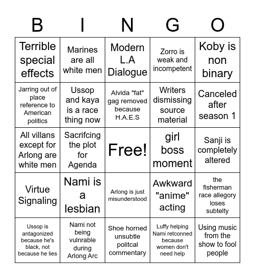 One Piece Bingo Card