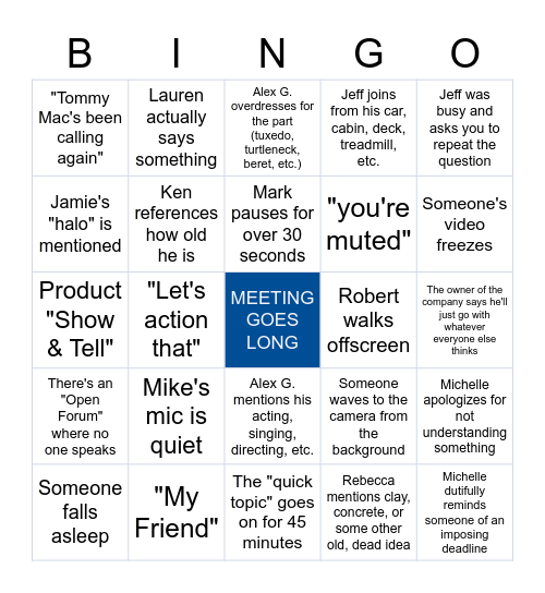 Weekly Marketing Meeting Bingo Card