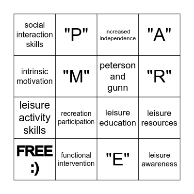 Leisure Ability Model Bingo Card