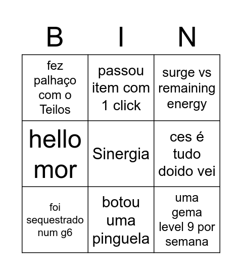 Bingo do Mano Imp Bingo Card