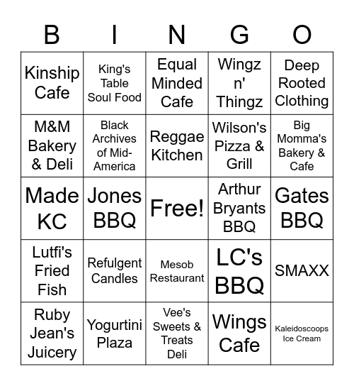 Black Owned Businesses Bingo Card