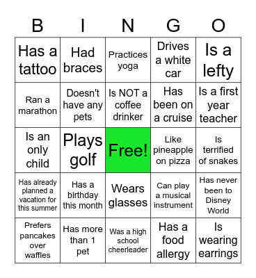Find Someone Who.... Bingo Card