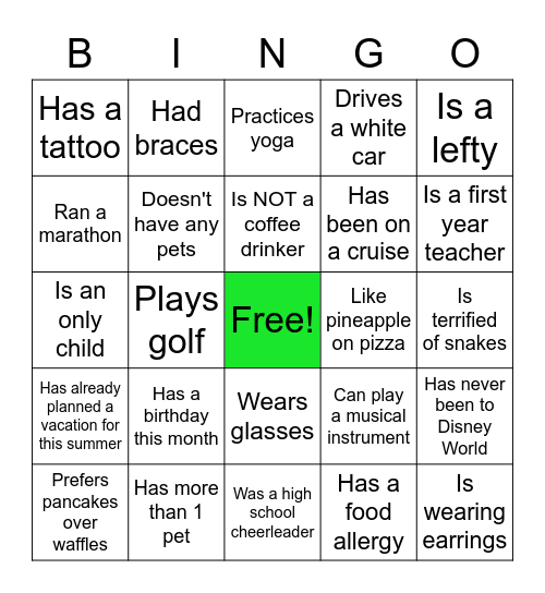 Find Someone Who.... Bingo Card