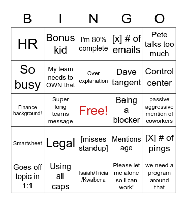 Boss Bingo Card